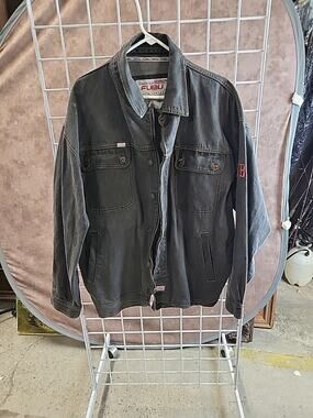 FUBU Jean Jacket Men’s Large Denim Black 90s Hip Hop Vintage Heavyweight Urban